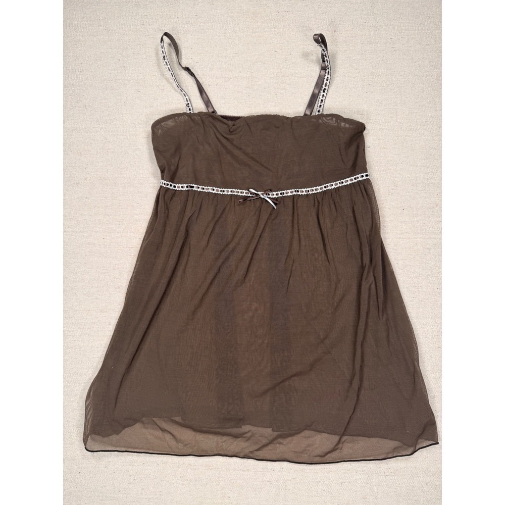 St. Even Pijamas Brown Sheer Mesh Babydoll Chemise Lingerie Top Size M 10747